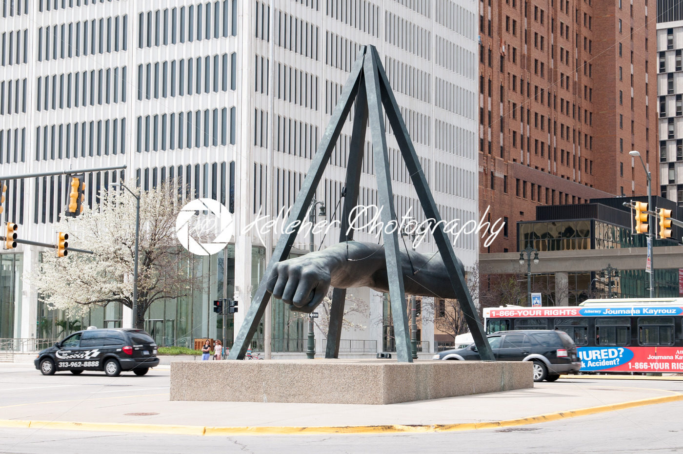 DETROIT, MI – MAY 8: The Fist, a monument to Joe Louis in Detroit, MI, shown here on May 8, 2014, is the work of sculptor Robert Graham. - Kelleher Photography Store
