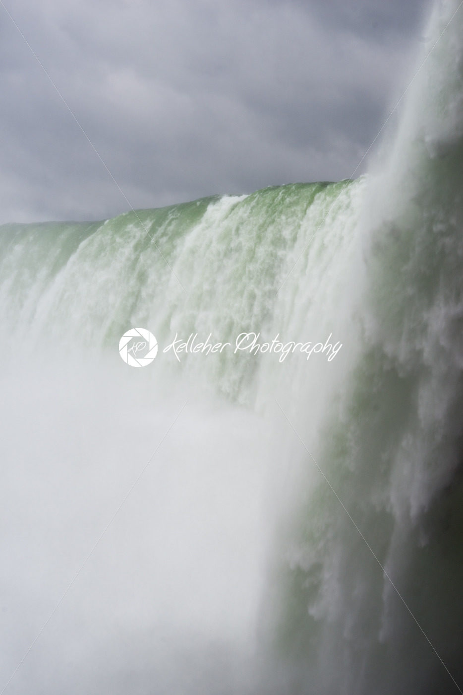 Niagara Falls on a cloudy overcast day with perfect clouds. View from Canadian side. View from below. - Kelleher Photography Store