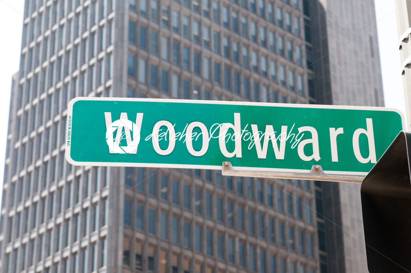 Street sign for Woodward Avenue, a main thoroughfare in the City of Detroit, Michigan. - Kelleher Photography Store