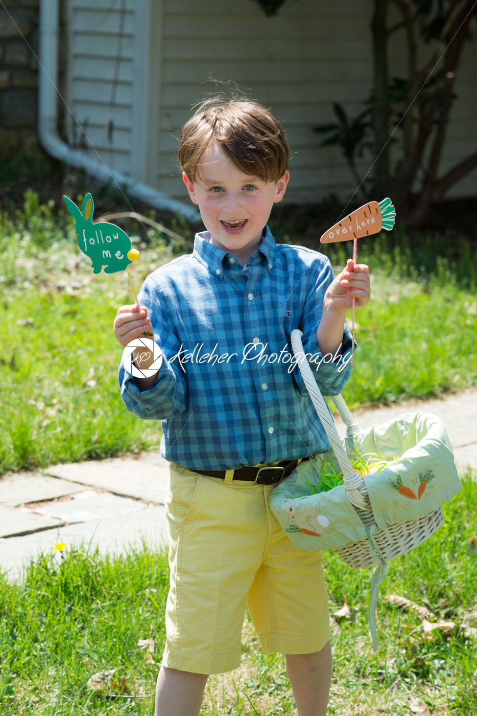 Young Boy Outside Dressed Up for Easter holding Basket - Kelleher Photography Store
