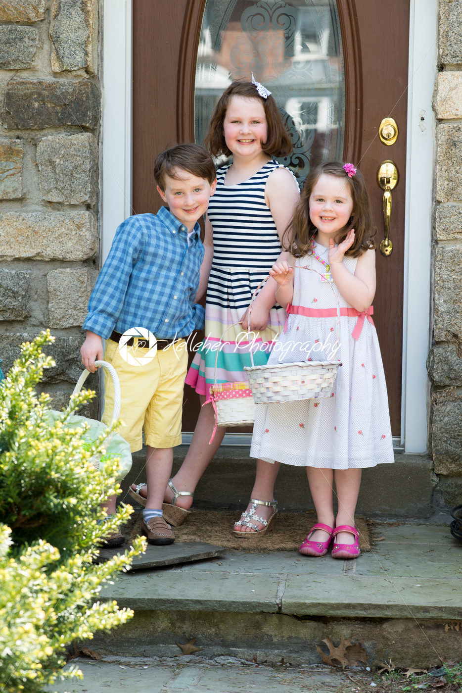 Young Siblings Outside Dressed Up for Easter holding Baskets - Kelleher Photography Store