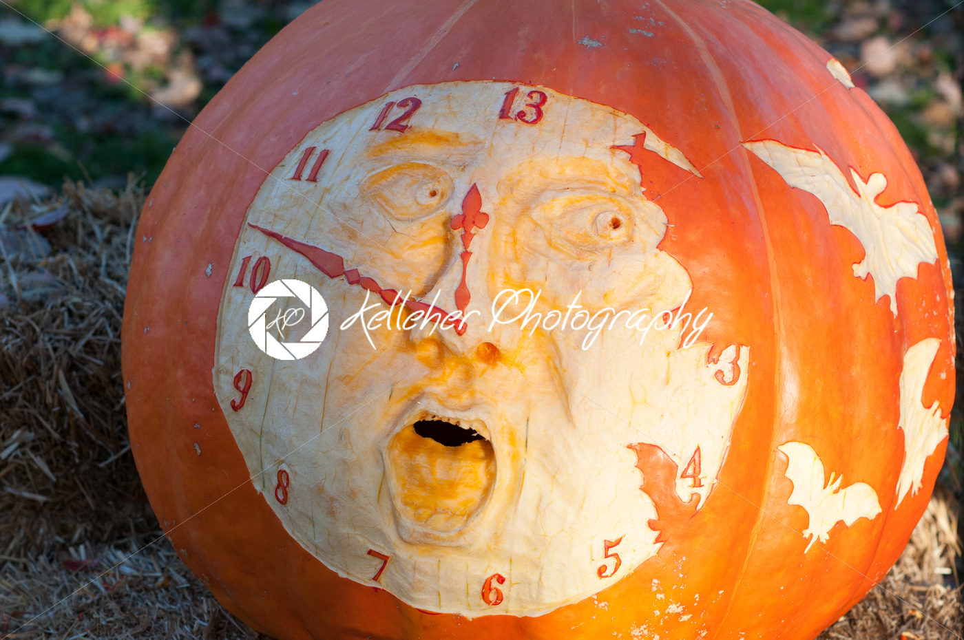 CHADDS FORD, PA – OCTOBER 26: Clock Pumpkin at The Great Pumpkin Carve carving contest on October 26, 2013 - Kelleher Photography Store