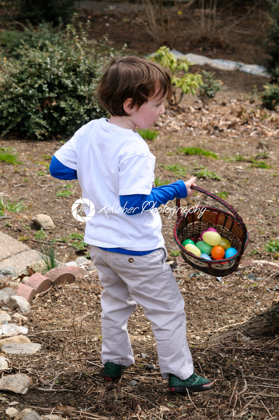 Young Boy Outside Dressed Up for Easter holding Basket - Kelleher Photography Store