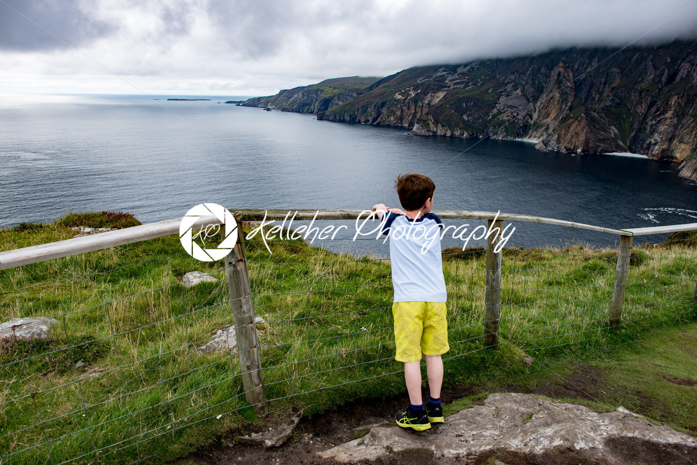 Boy looking out over Slieve League Cliffs, County Donegal, Ireland - Kelleher Photography Store