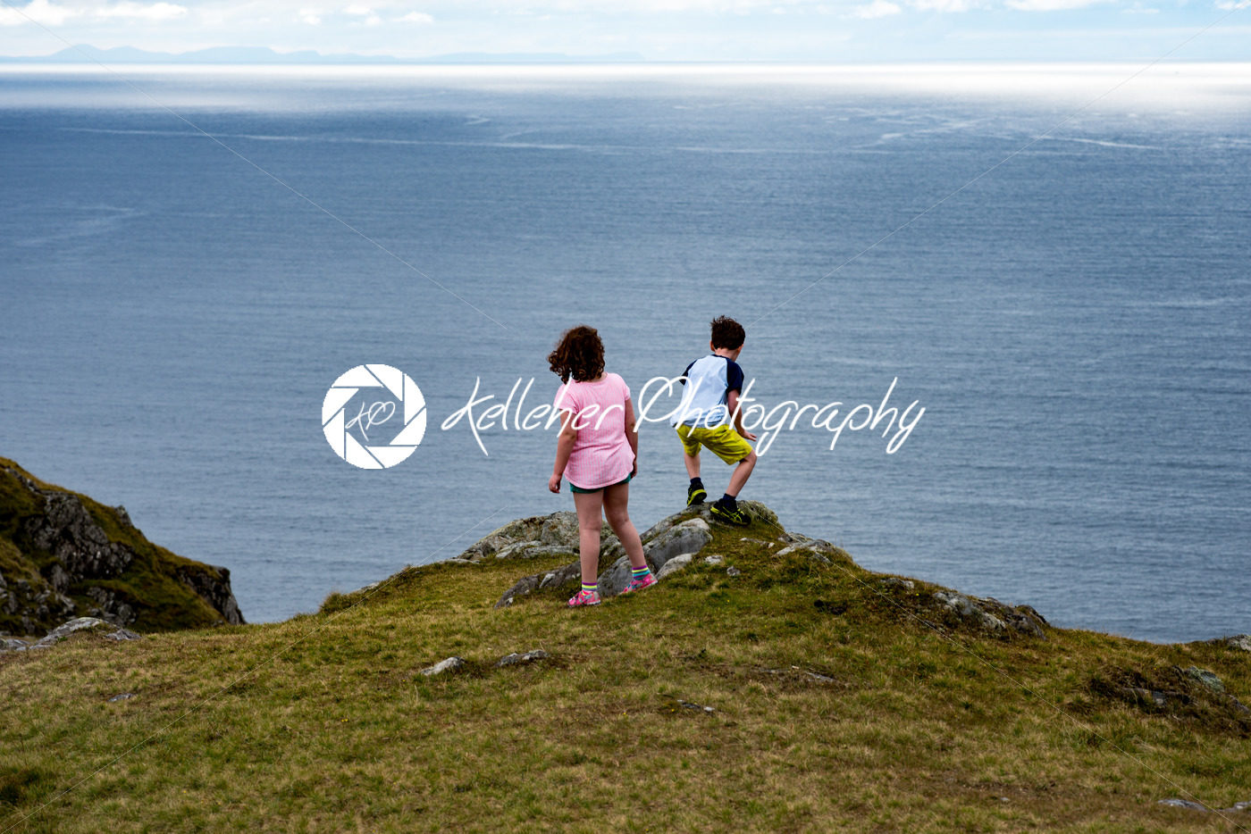Girl and Boy looking out over Slieve League Cliffs, County Donegal, Ireland - Kelleher Photography Store