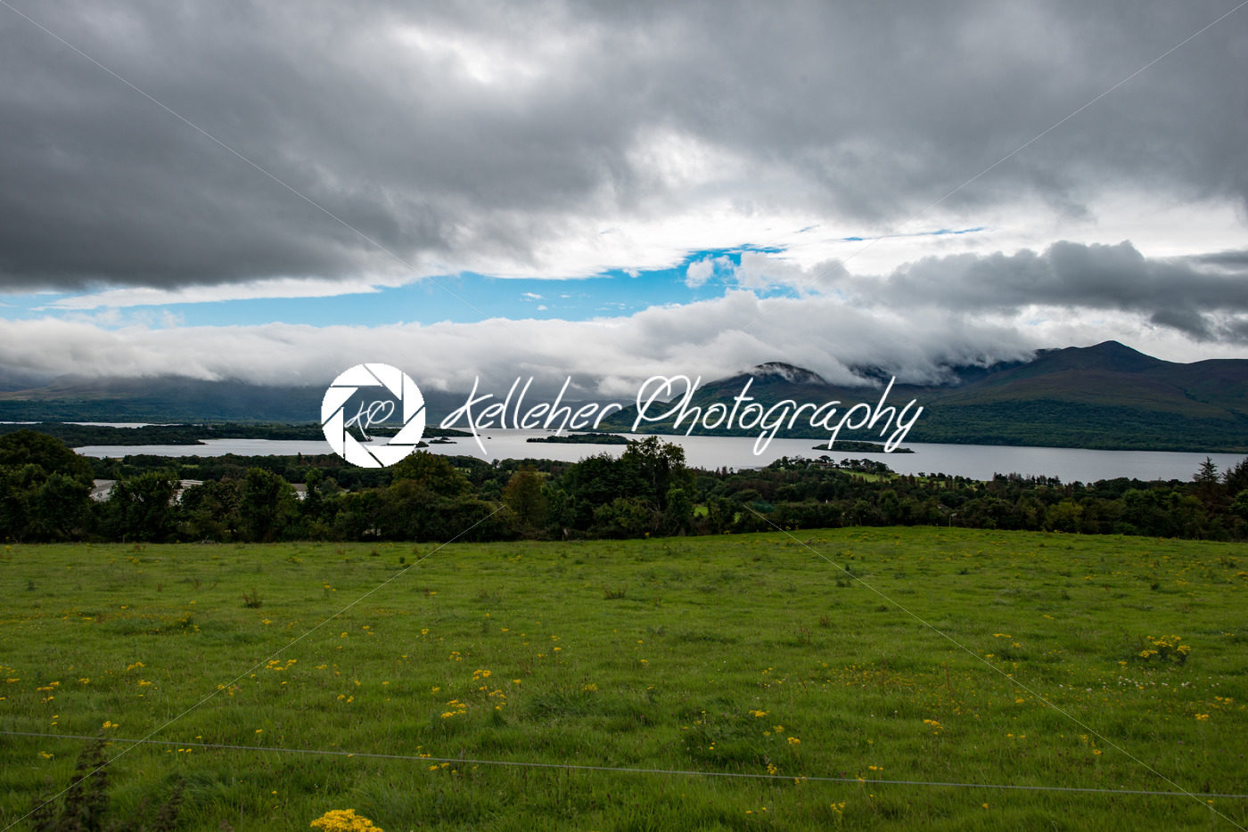 Mountains, Fields and Lake on Cloudy Day in Killarney Ireland - Kelleher Photography Store