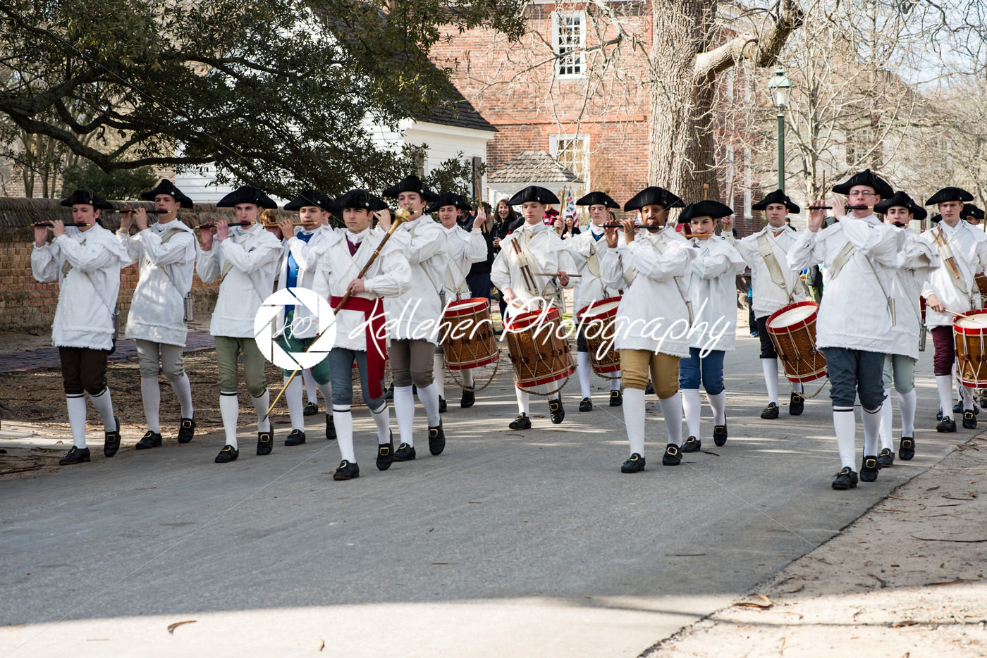Williamsburg, Virgina – March 26, 2018: Reenactment marching band Fife and drum at Colonial WIlliamsburg. - Kelleher Photography Store