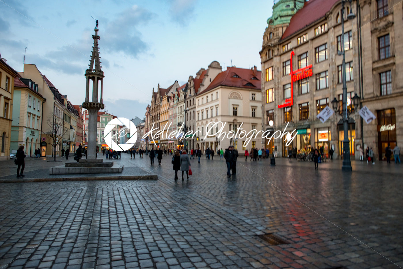 Wroclaw, Poland – March 8, 2018: Wroclaw Market Square in evening after rain storm in historic capital of Silesia, Poland, Europe. - Kelleher Photography Store
