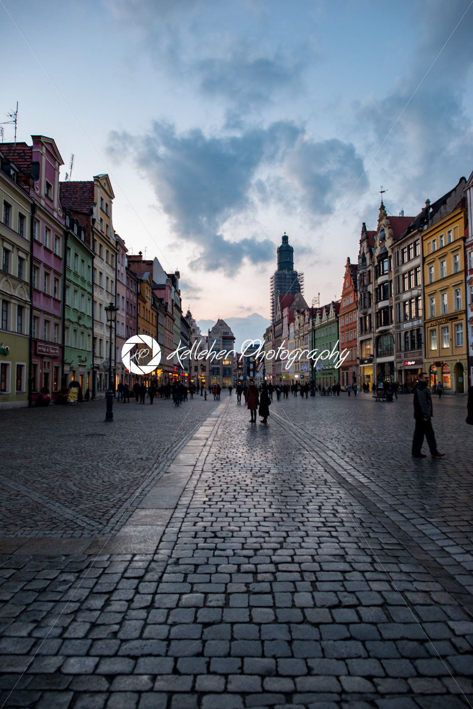 Wroclaw, Poland – March 8, 2018: Wroclaw Market Square in evening after rain storm in historic capital of Silesia, Poland, Europe. - Kelleher Photography Store