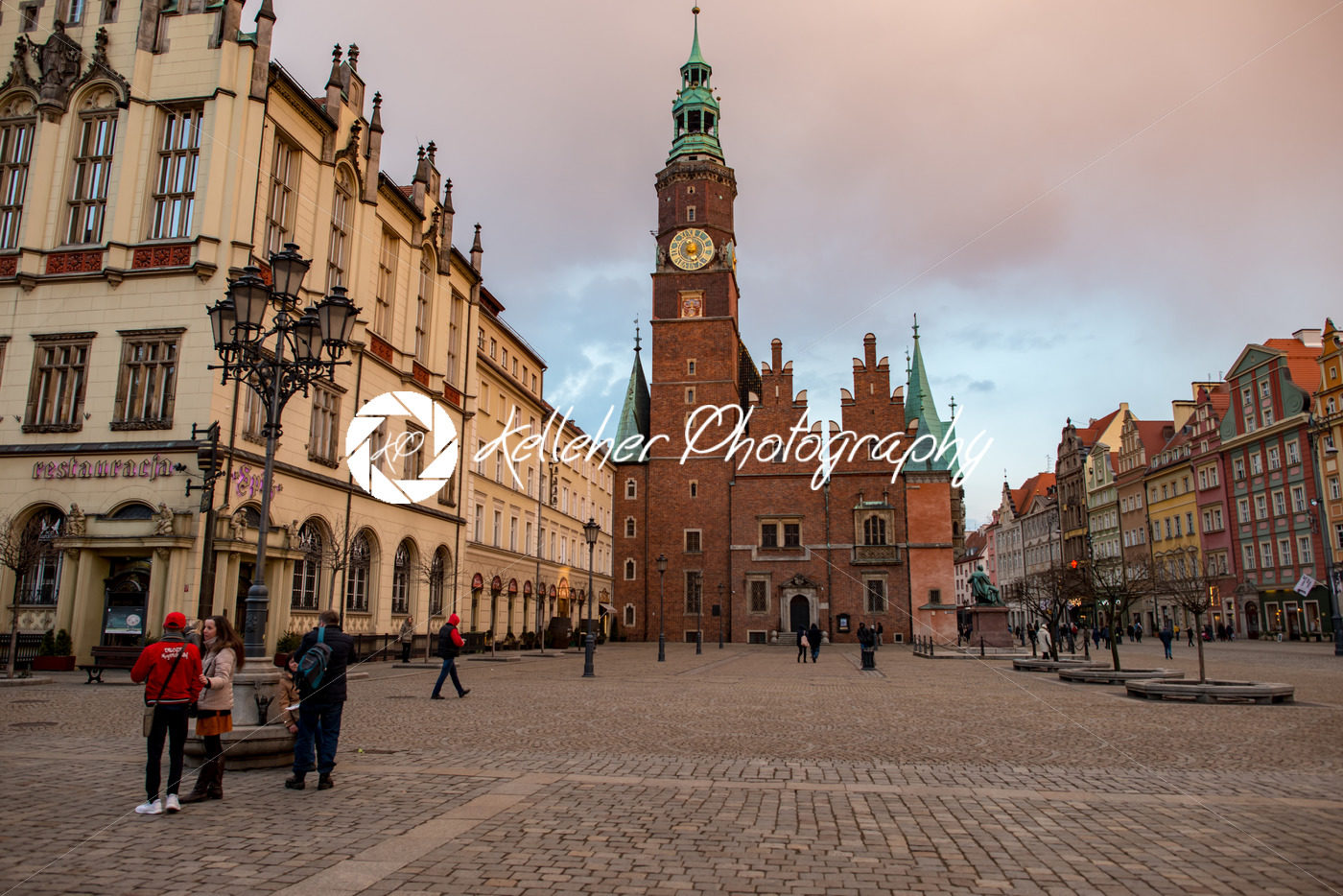 Wroclaw, Poland – March 8, 2018: Wroclaw Town Hall clock tower in evening in historic capital of Silesia, Poland, Europe. - Kelleher Photography Store
