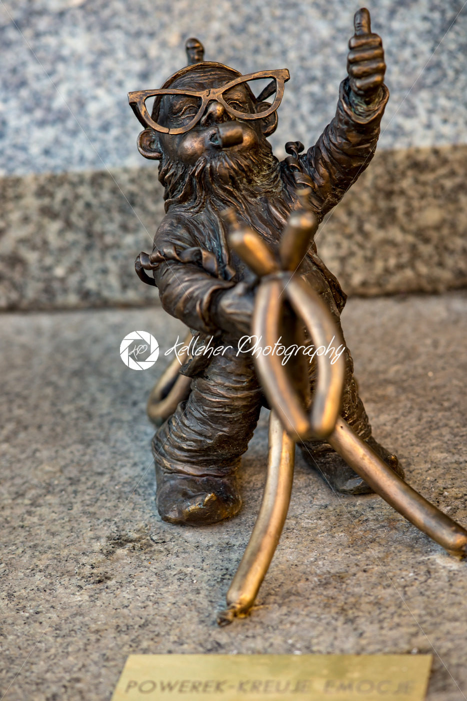 Wroclaw, Poland – March 9, 2018: Wroclaw, a miniature statue of a gnome on the main square of the city. - Kelleher Photography Store