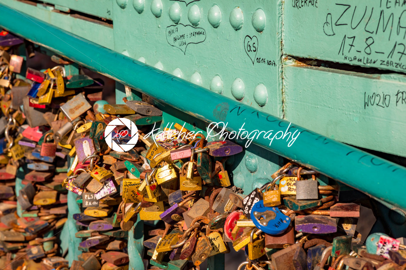 Wroclaw, Poland – March 9, 2108: Symbolic love padlocks fixed to the railings of grunwaldzki bridge, Wroclaw, Poland. - Kelleher Photography Store