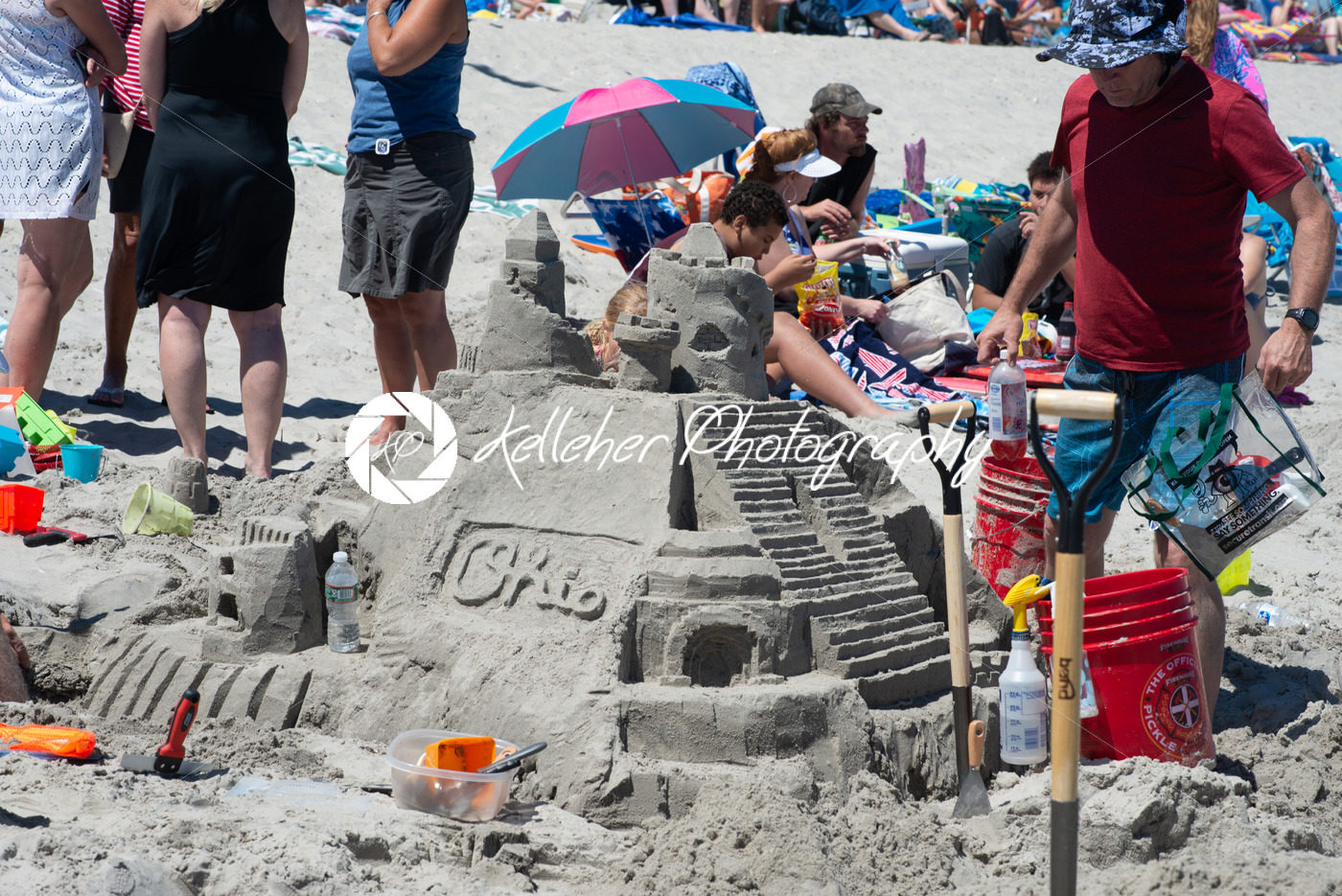 Ocean City, NJ – June 8, 2018: A lavish and large sand castle being built on the beach - Kelleher Photography Store