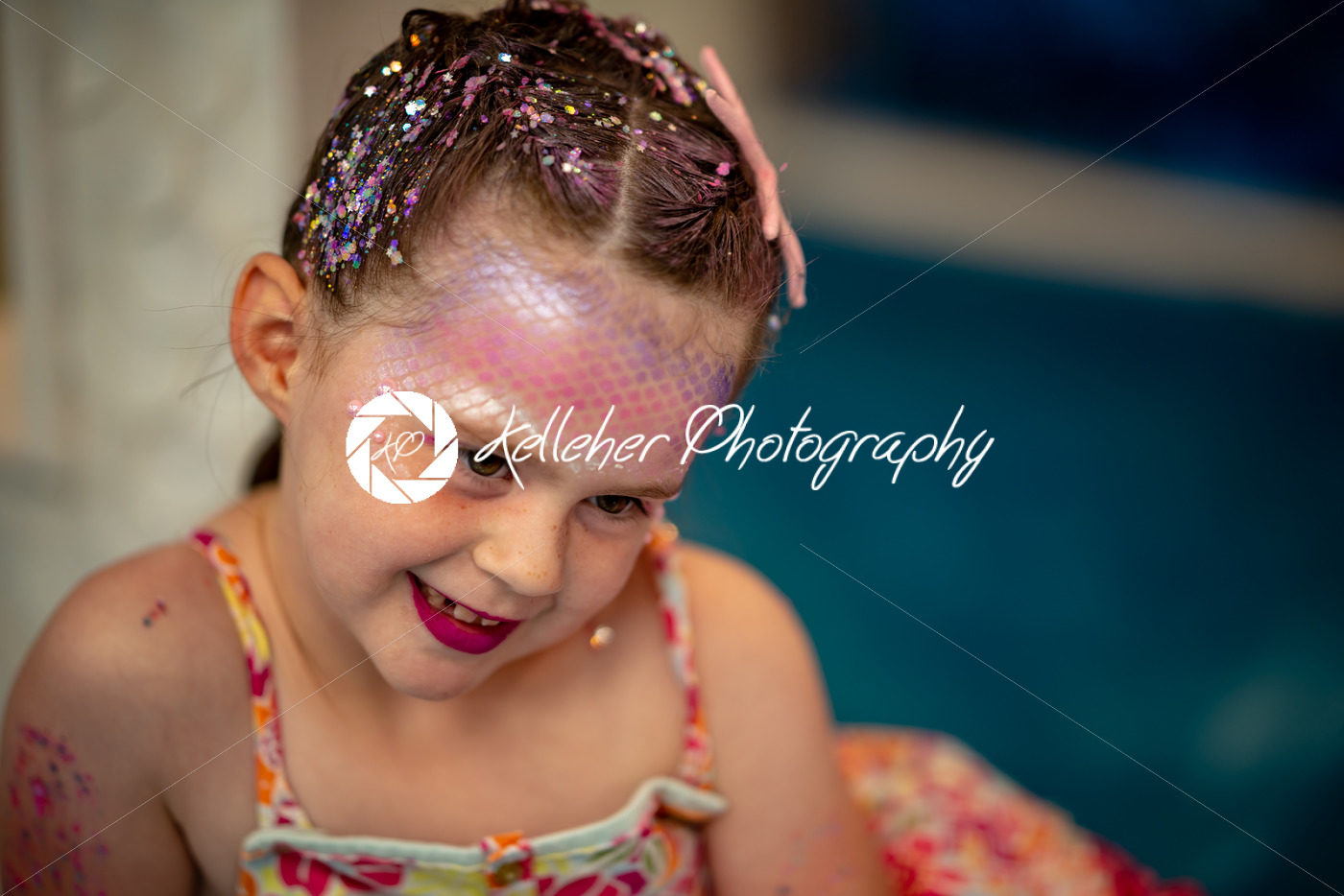 Portrait of a beautiful young mermaid girl at salon getting makeup on - Kelleher Photography Store