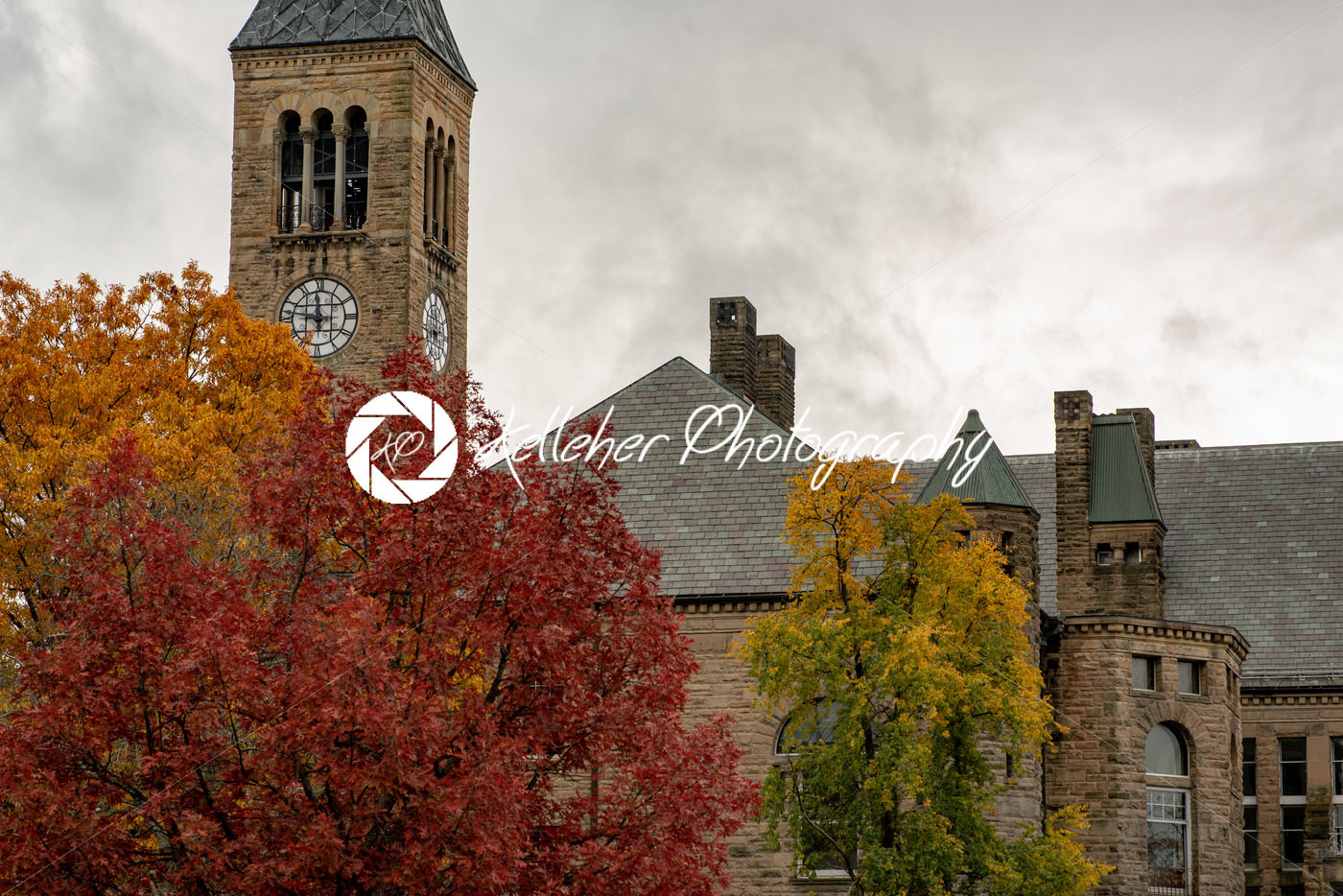 Buildings at Cornell University during peak fall time with autumn colors in Ithaca, New York - Kelleher Photography Store